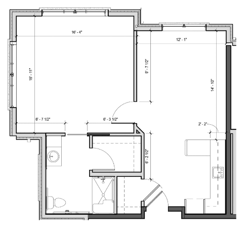 A detailed floor plan showing the layout of a residential space with rooms and measurements.