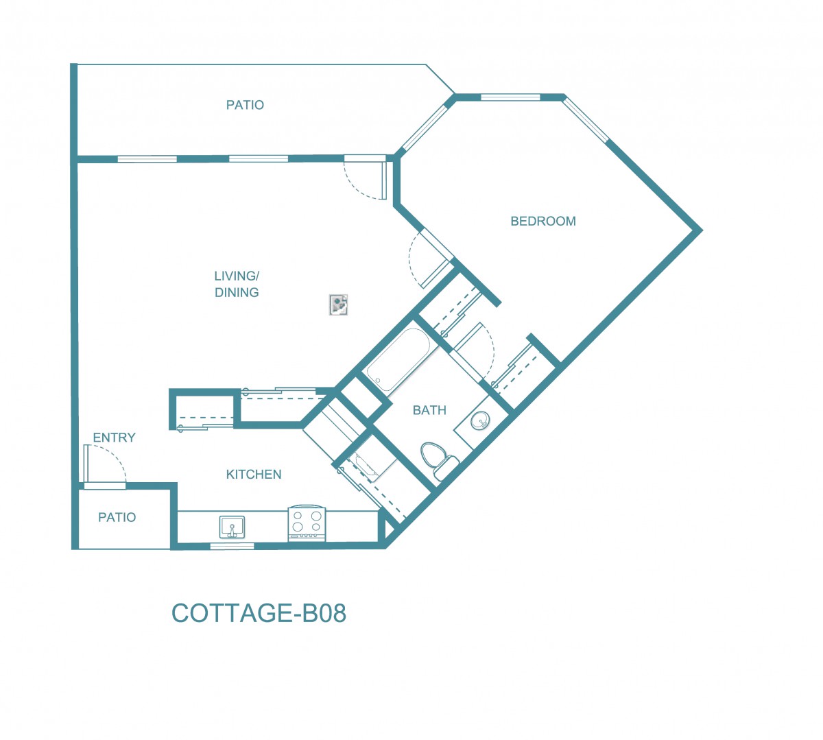 Floor plan of a cottage layout.