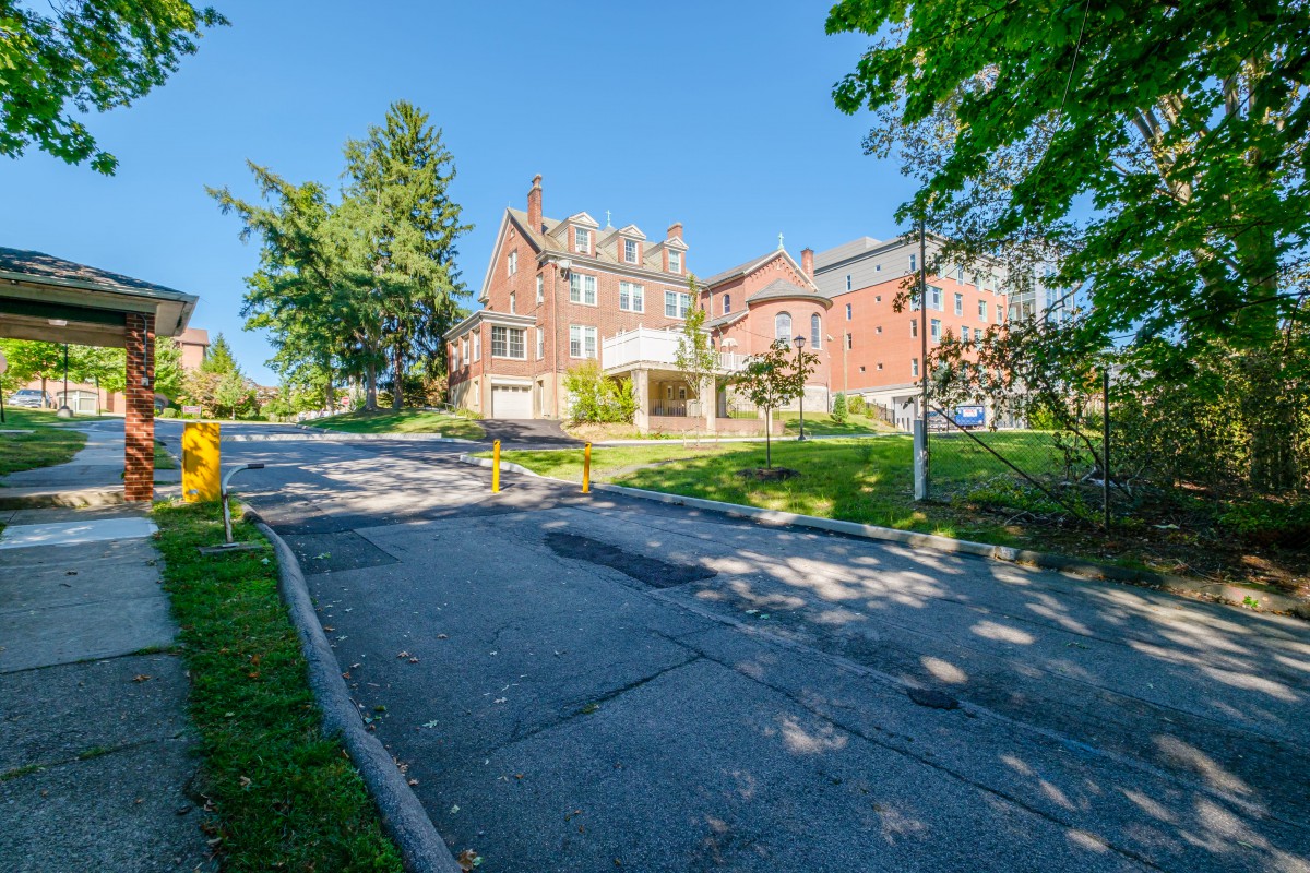 Building exterior with trees