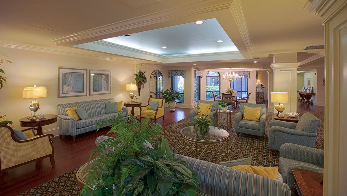 A cozy and elegantly designed living room with plush sofas, a coffee table, and decorative plants.