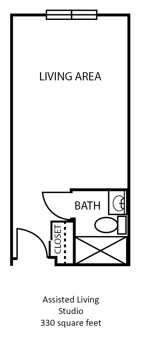 Small apartment layout showing a bathroom and closet.