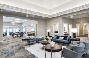 A modern lobby with stylish furniture and elegant decor.