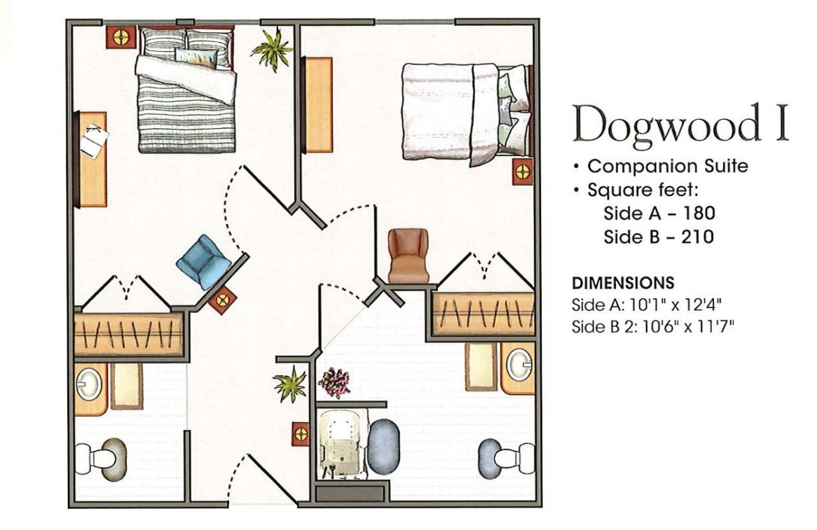 Dogwood apartment floor plan featuring two bedrooms and living space.