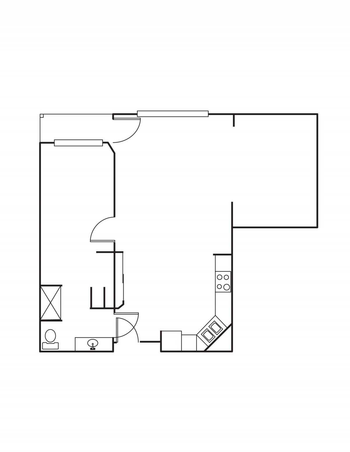A simple architectural floor plan layout for an apartment.