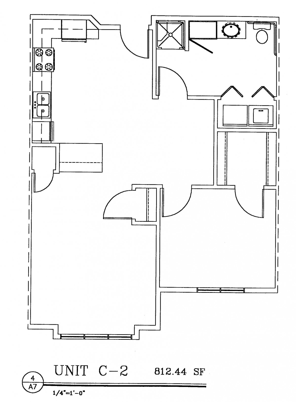 A floor plan depicting the layout of a residential space with multiple rooms and designated areas.