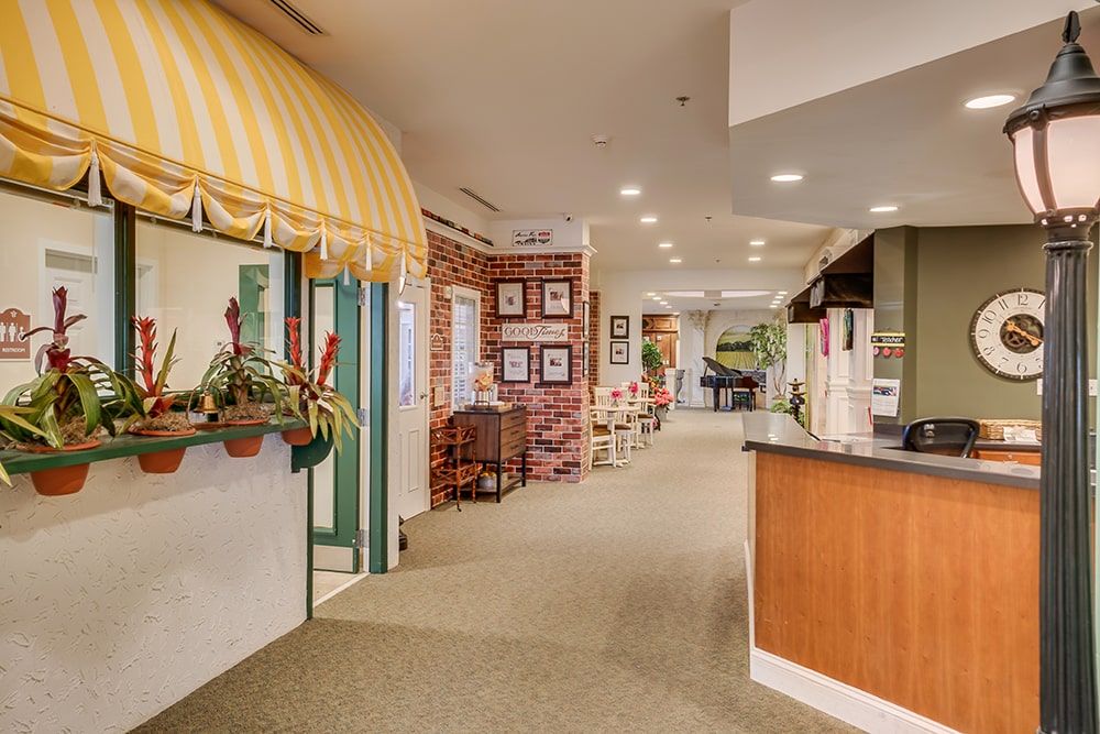 A welcoming reception area with decorative elements and a cozy waiting space.