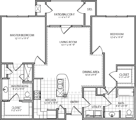A detailed floor plan of an apartment showing the layout of rooms and spaces.