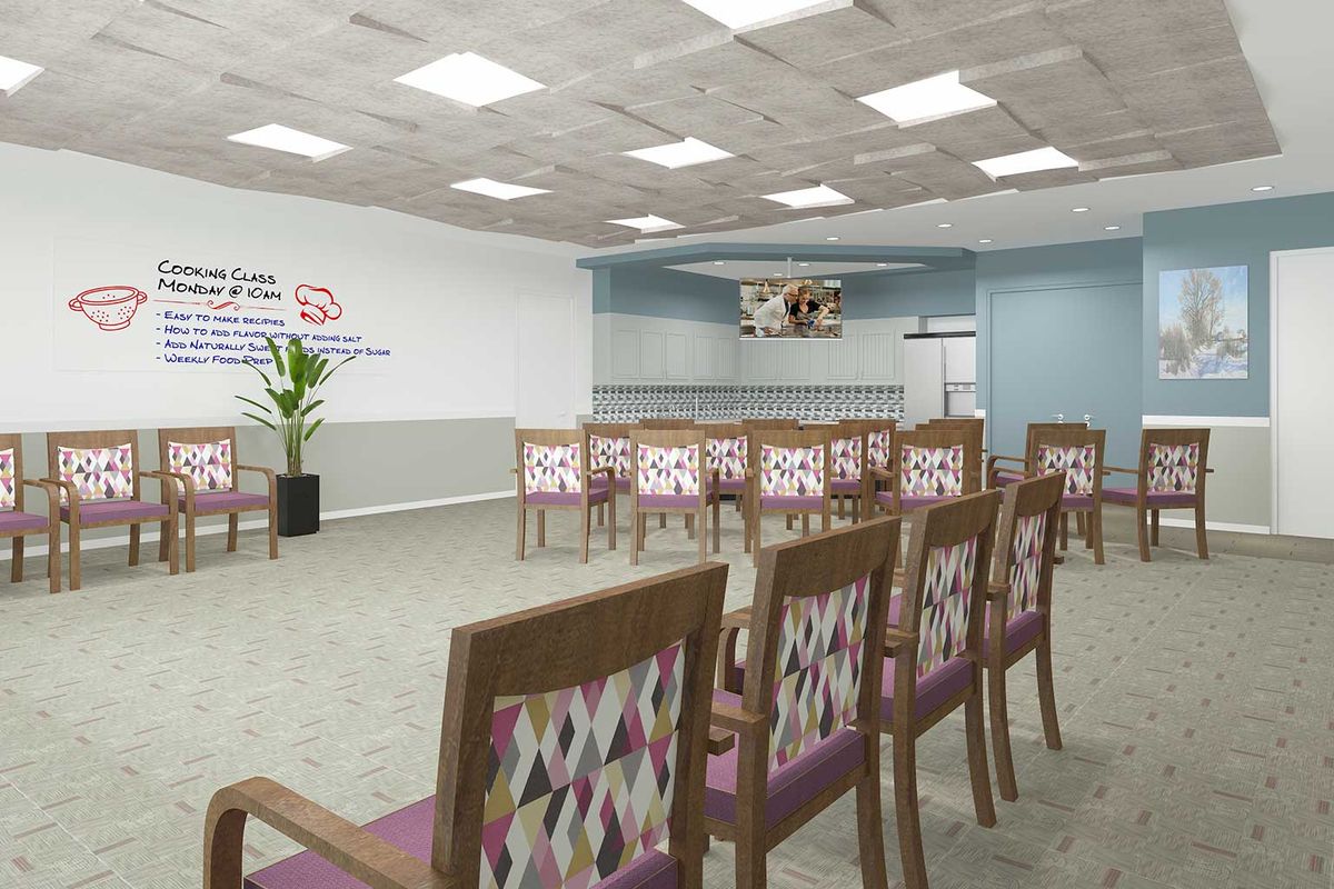 A modern waiting room with neatly arranged chairs and a welcoming ambiance.