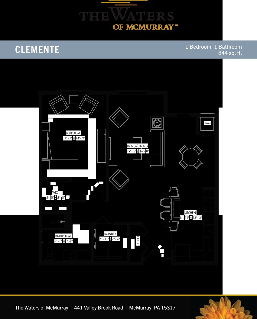 Floor plan of a space labeled as 'Clemente', showcasing various rooms and their layout.