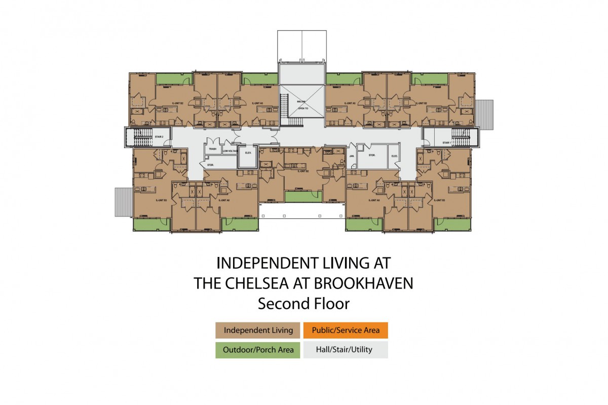 Second-floor layout for independent living at The Chelsea at Brookhaven.