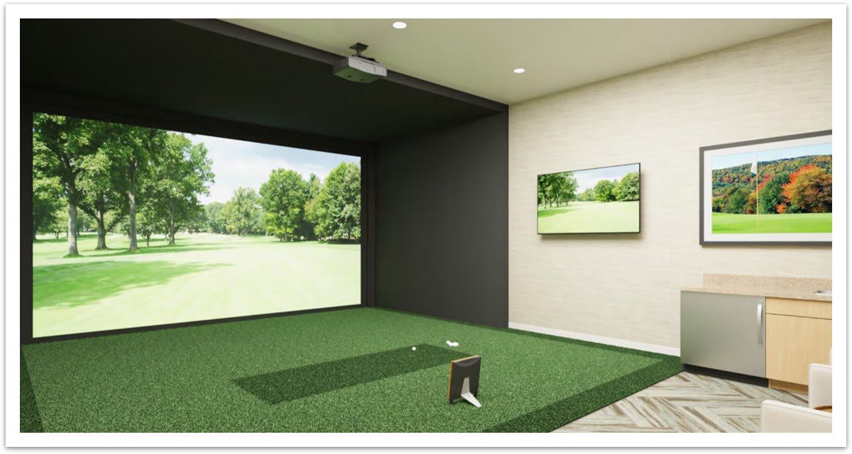 Modern indoor golf simulator setup for virtual practice.