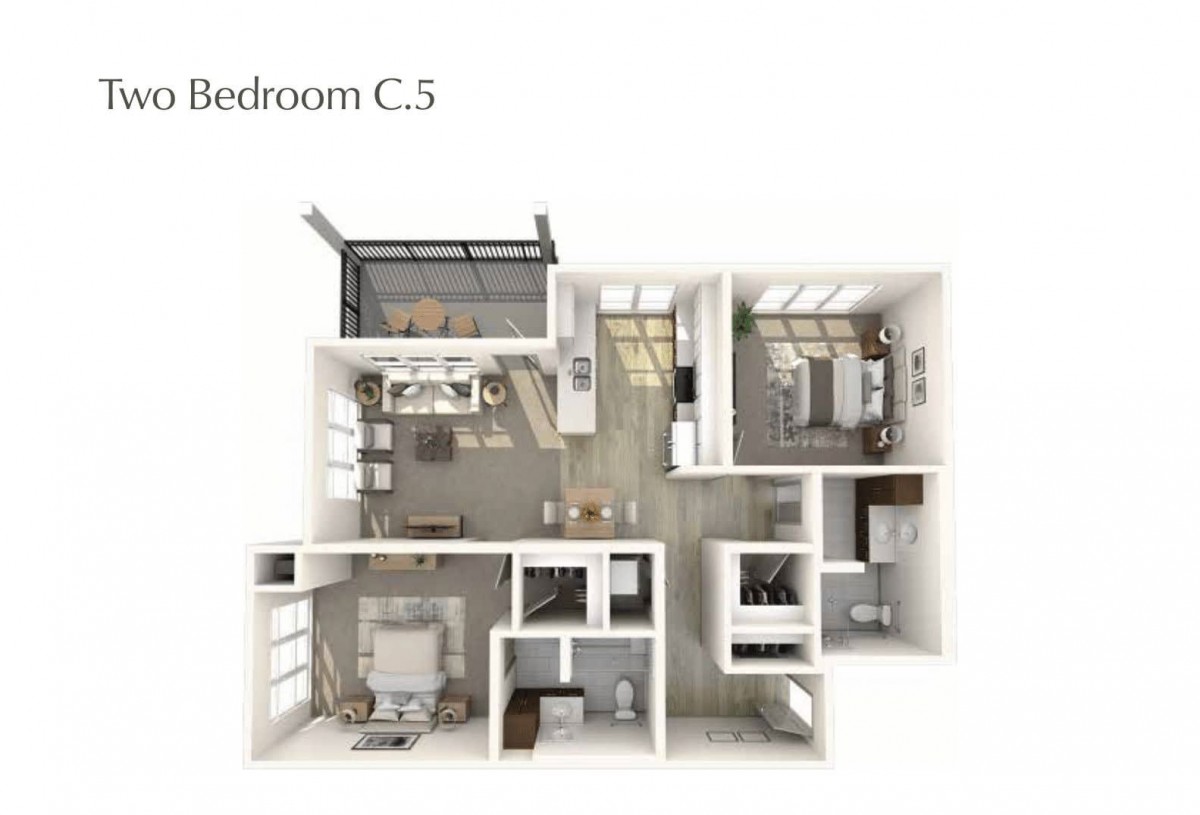 3D floor plan of an apartment labeled Bedroom C.5, showcasing the overall layout and design.