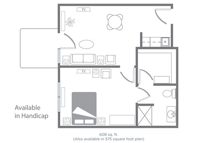 Floor plan of a handicap-accessible apartment layout.