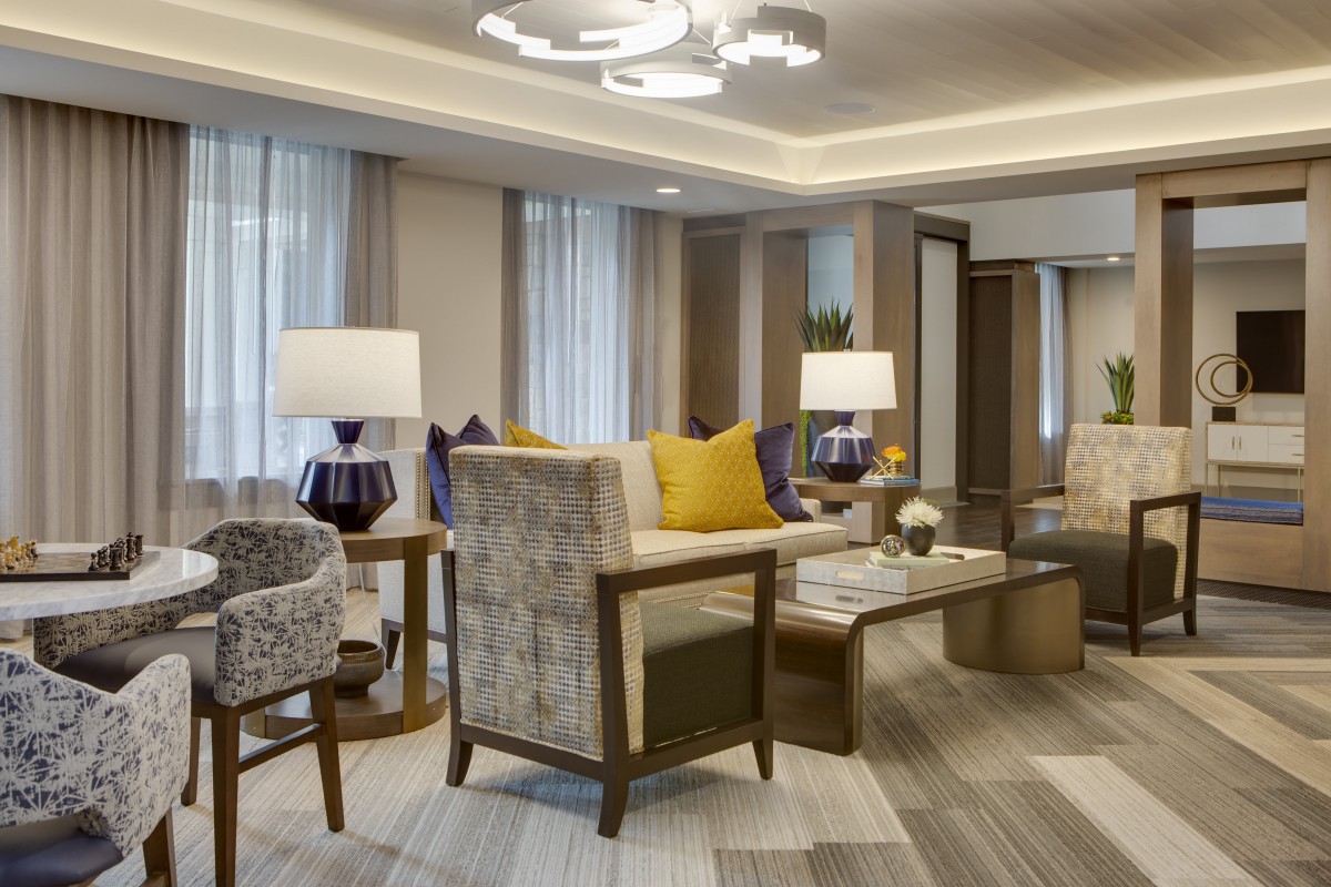 A modern living room with stylish furniture and elegant decor.