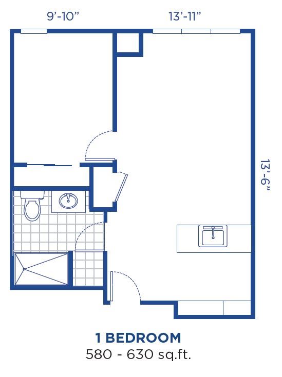 A detailed floor plan showing a bathroom and kitchen area.