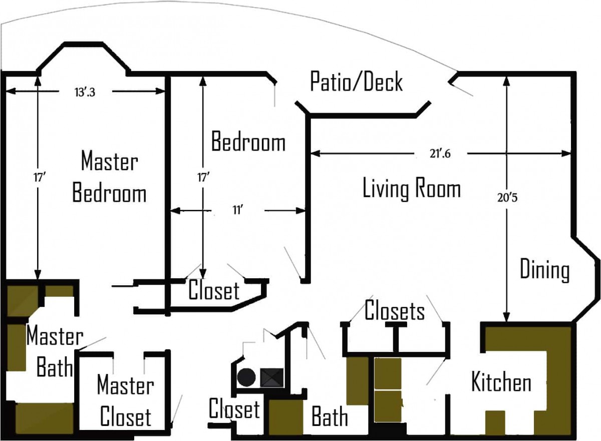 A detailed floor plan of an apartment showing various rooms and their layout.