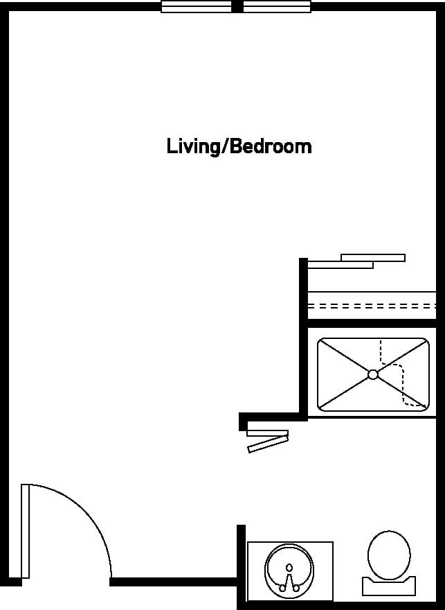 A simple floor plan layout of a room labeled as 'Living/Bedroom'.