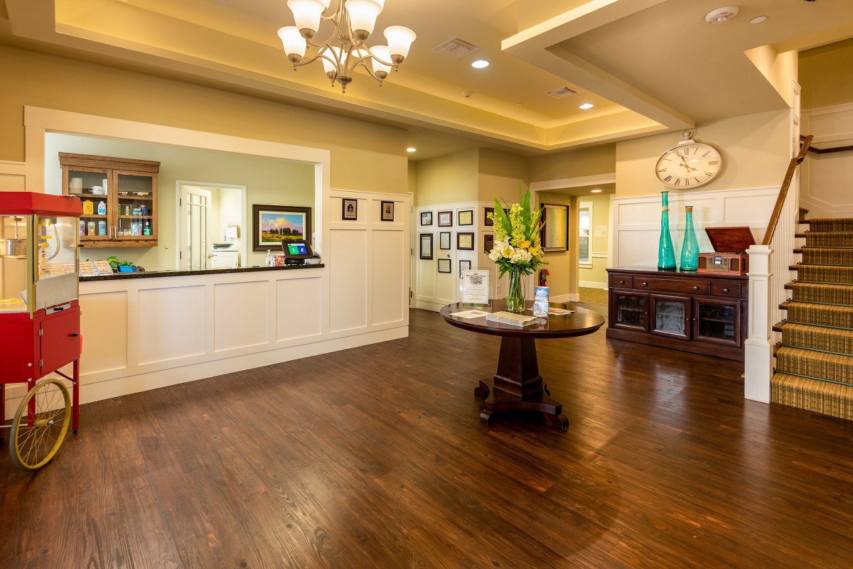 A welcoming lobby with elegant decor and warm lighting.