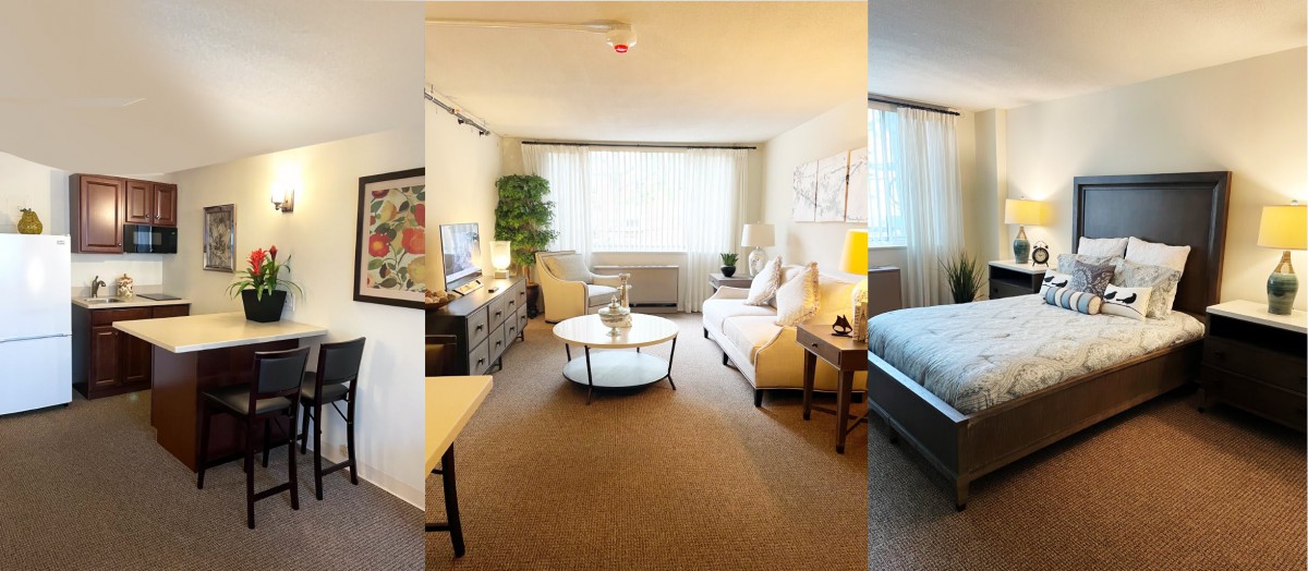 A cozy home interior showcasing a living room and a bedroom with modern furniture and decor.