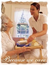 A caregiver assisting an elderly person with a meal at home.