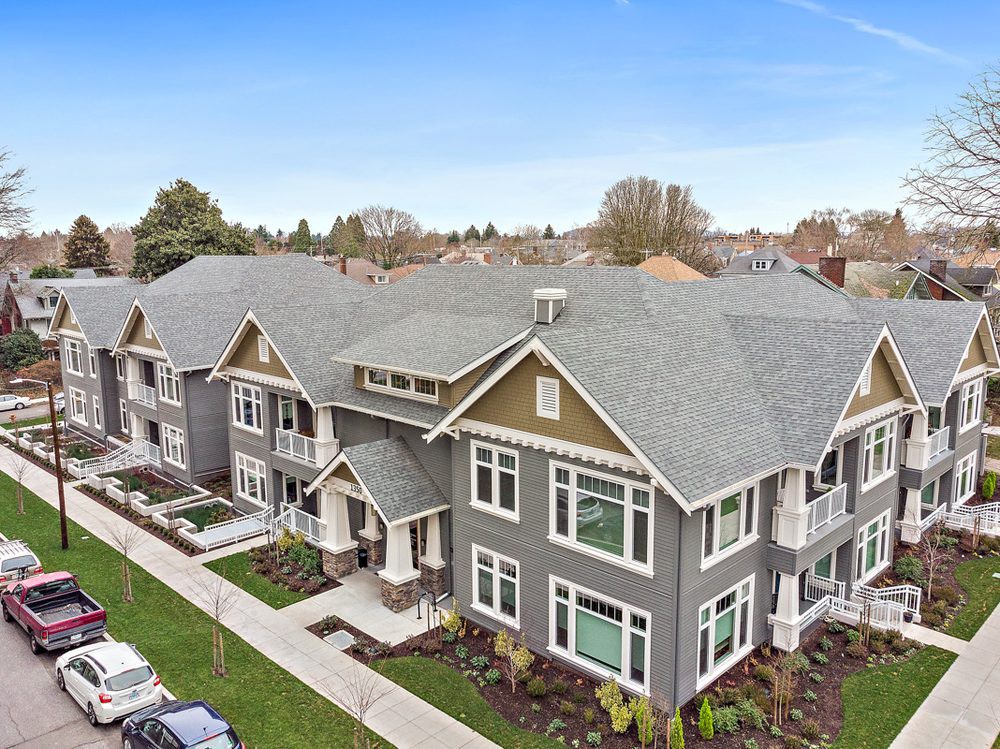 Suburban residential building with modern architectural design.