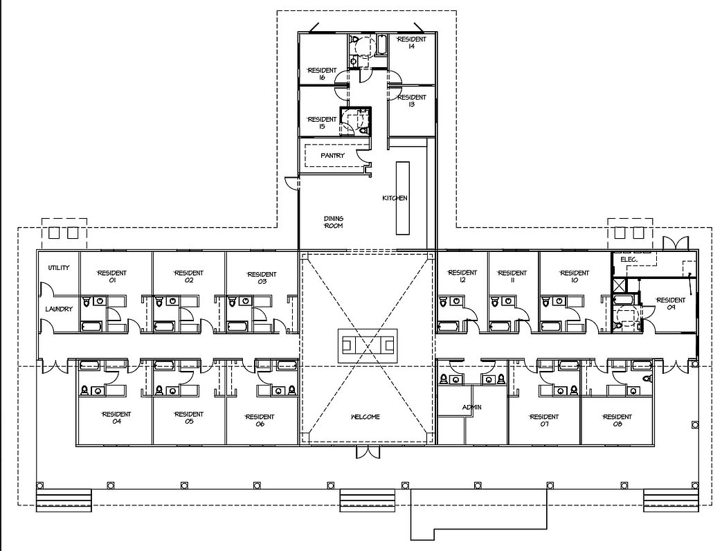 Architectural floor plan showing the layout of rooms and corridors.