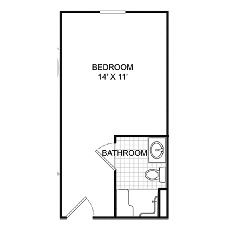 A floor plan featuring a 14' x 11' bedroom with an attached bathroom.