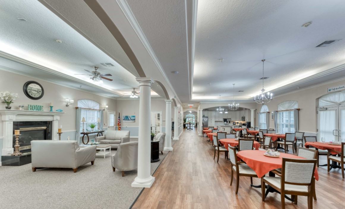 A modern communal dining area with elegant interior design.
