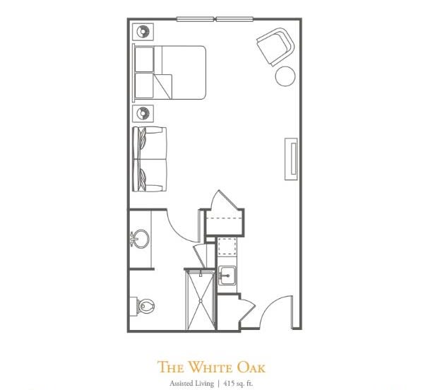 Floor plan of The White Oak room layout.