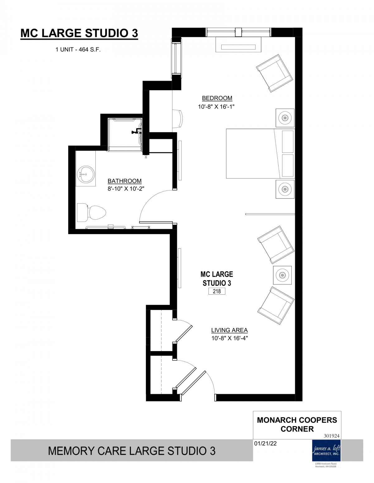 Floor plan of an apartment featuring a balcony, living area, and kitchen.