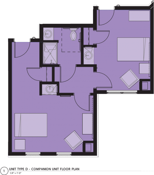 A compact floor plan layout depicting an apartment with multiple rooms.