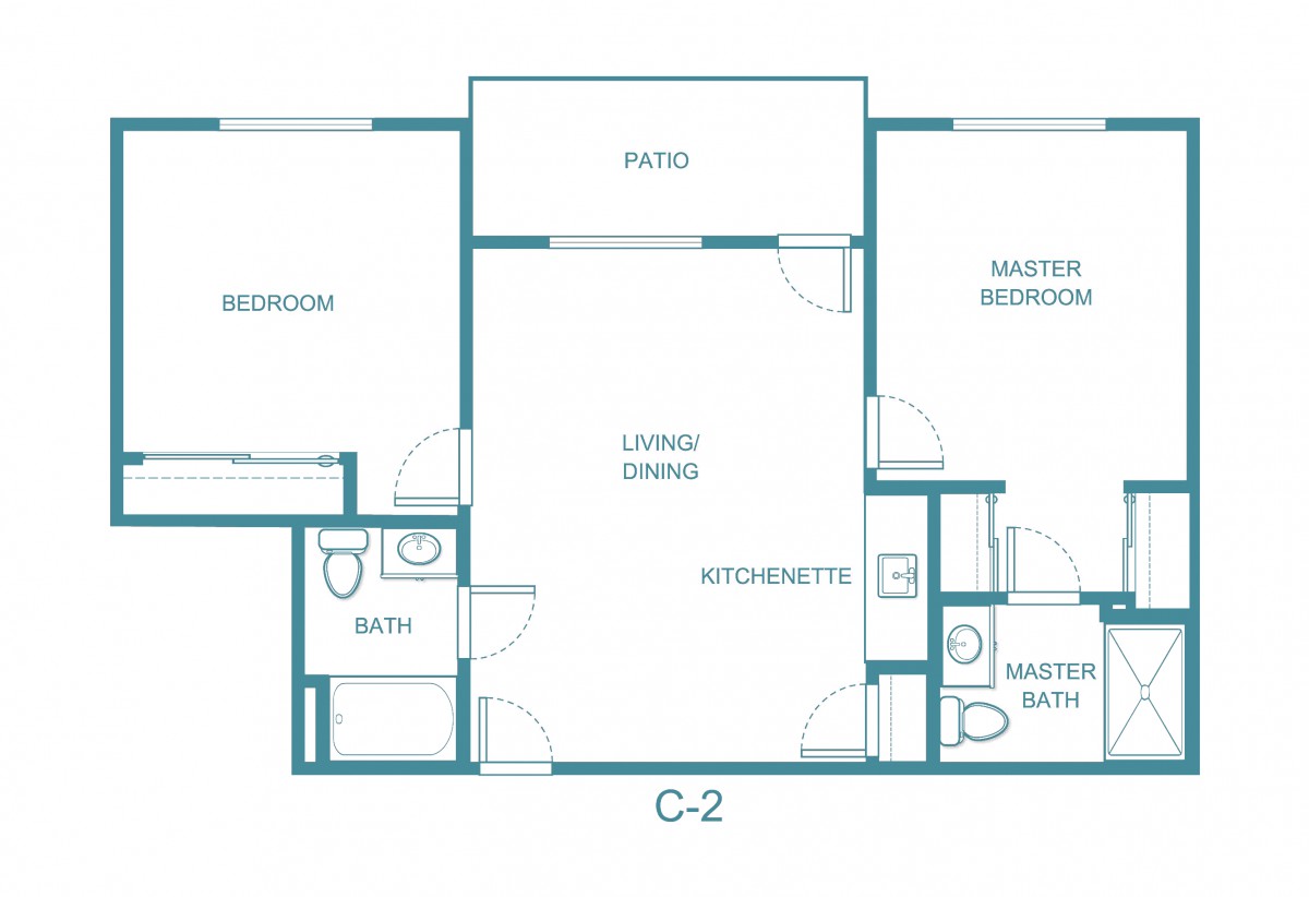 A floor plan diagram of a two-bedroom apartment layout.