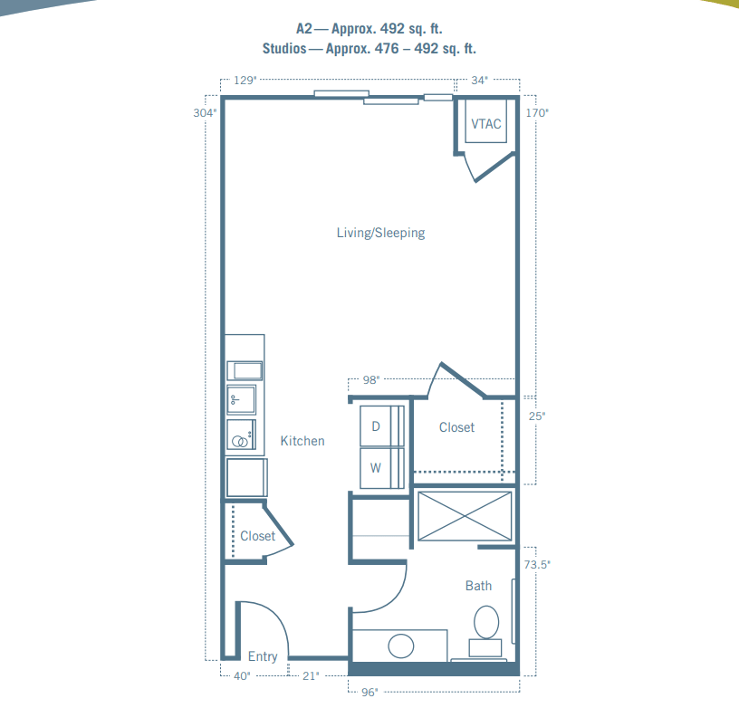 A floor plan layout for an apartment, detailing the arrangement of rooms and key features.