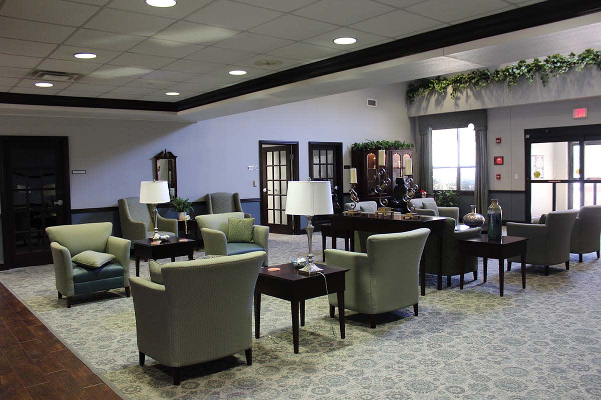 A spacious lounge area with comfortable seating and stylish decor.