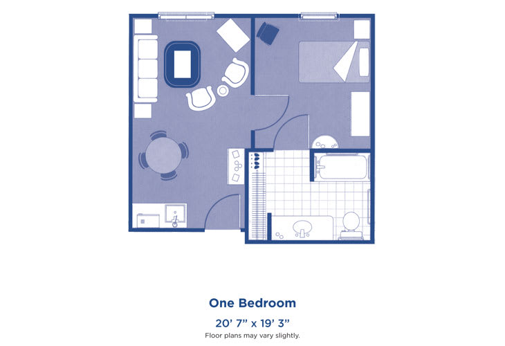 A one-bedroom apartment floor plan measuring 20'9'' by 16'3''.