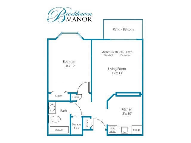 Floor plan of a one-bedroom apartment at Beauhaven Manor.