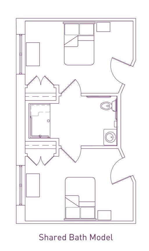 A simple architectural floor plan layout showing room configurations and facilities.