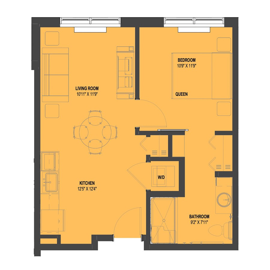 A schematic floor plan of an apartment showing room layouts and dimensions.