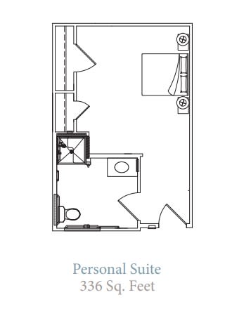 Floor plan of a personal suite measuring 236 square feet.