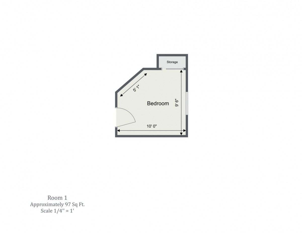 Floor plan of a bedroom with dimensions.
