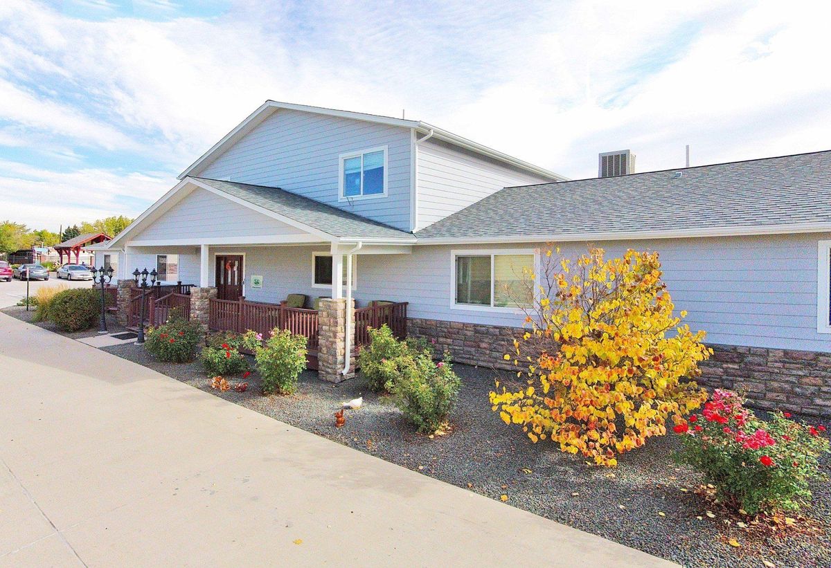 A residential house with a driveway and autumn foliage.