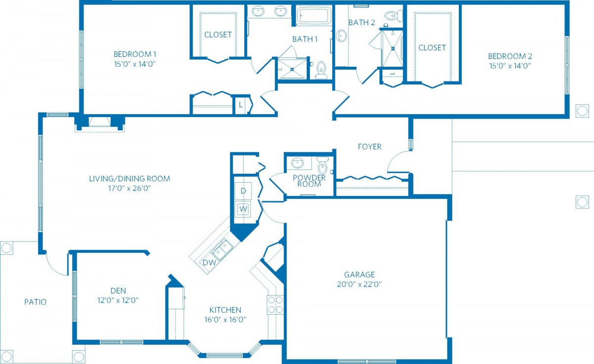 A detailed floor plan illustrating the layout of a single-story home.