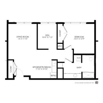 A floor plan of an apartment showing various rooms and dimensions.