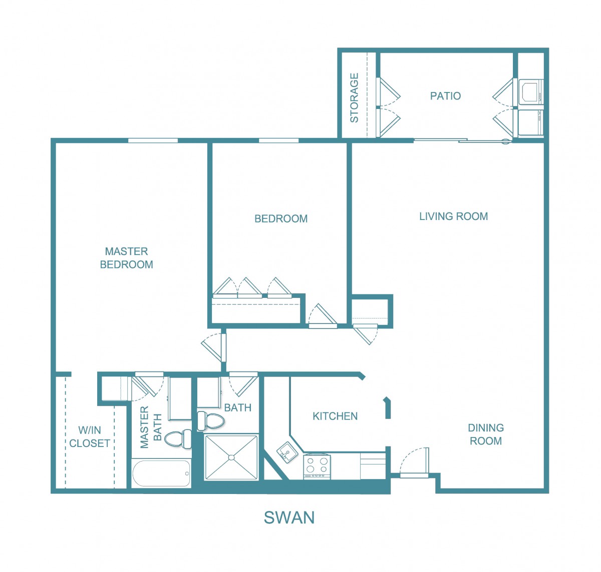 This image shows a floor plan of an apartment, detailing the layout and room placements.