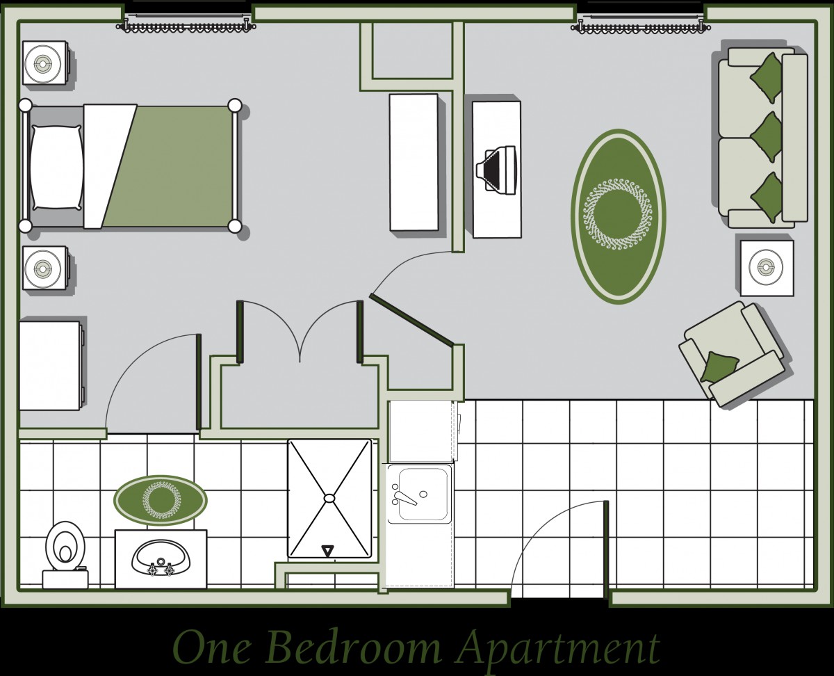 A floor plan of a one-bedroom apartment layout.