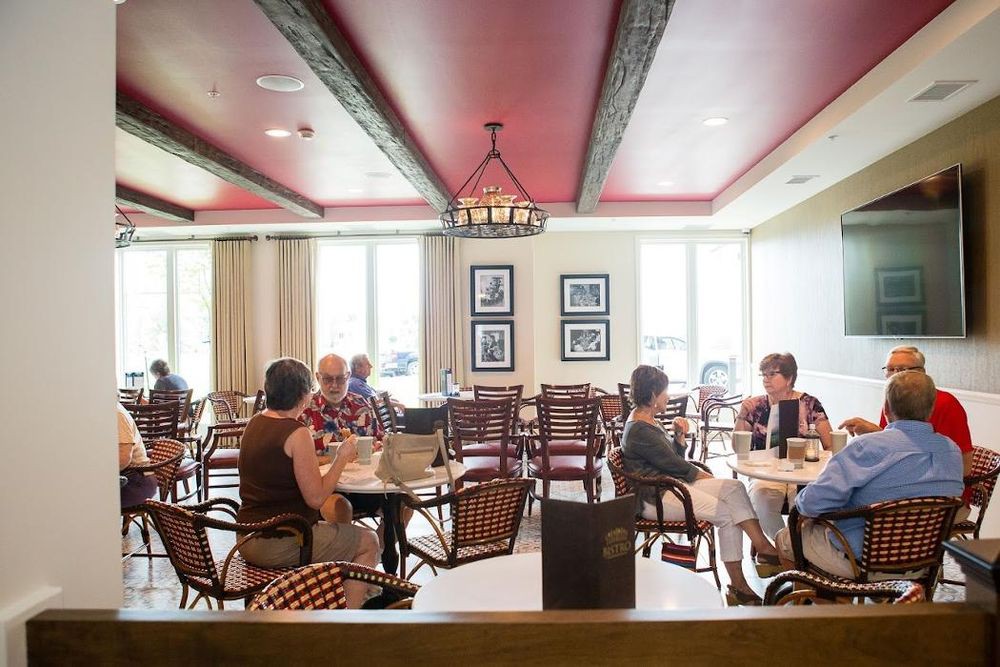 People enjoying a meal at a casual dining restaurant.