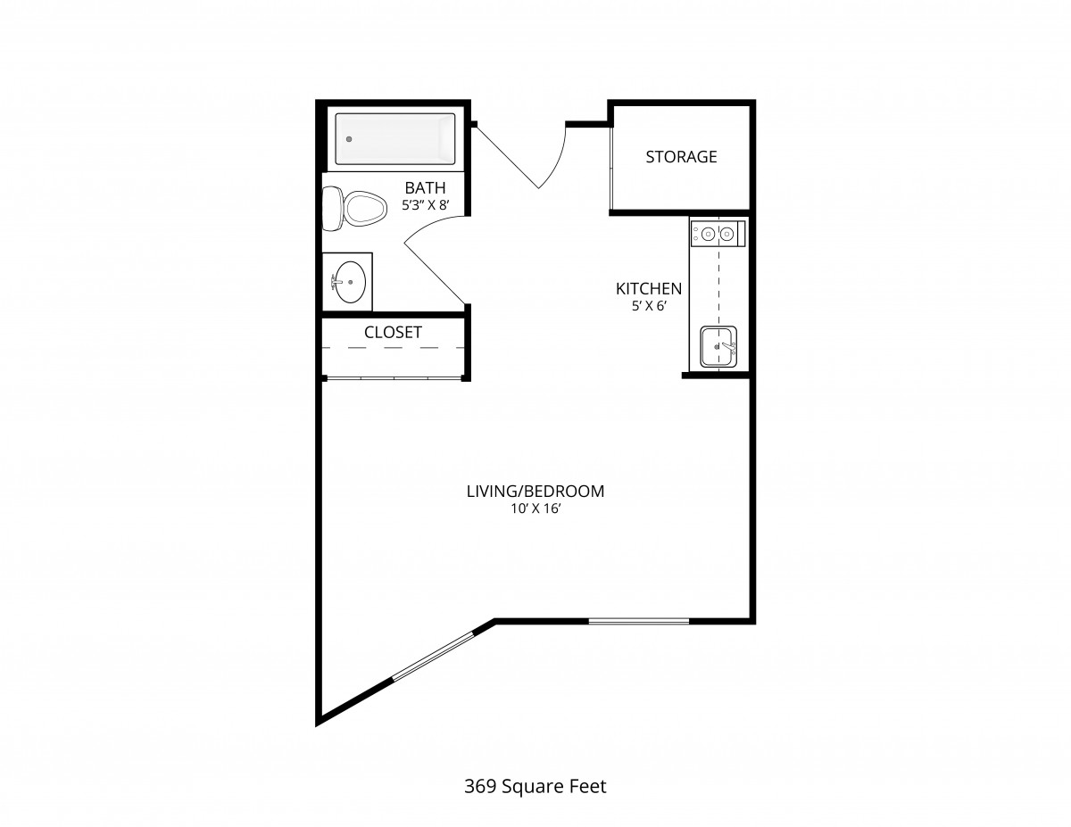 A floor plan of a studio apartment measuring 500 square feet.