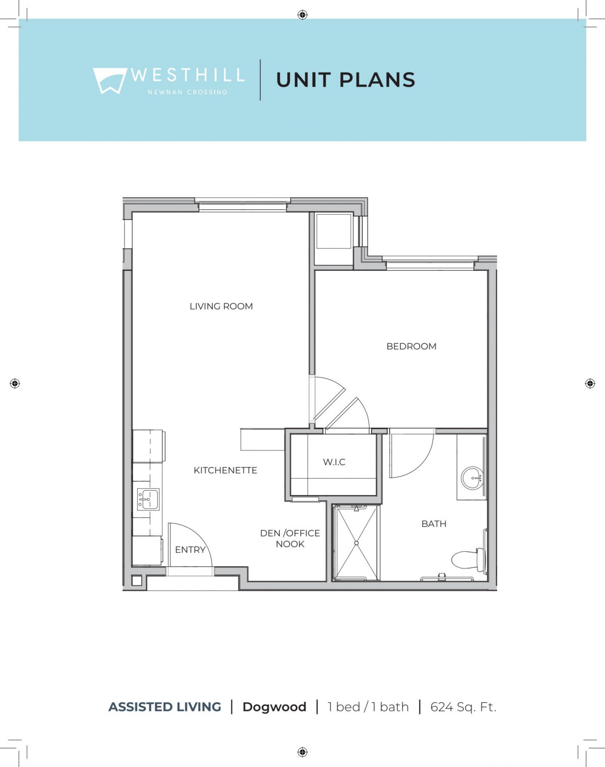 A floor plan of a one-bedroom apartment layout.