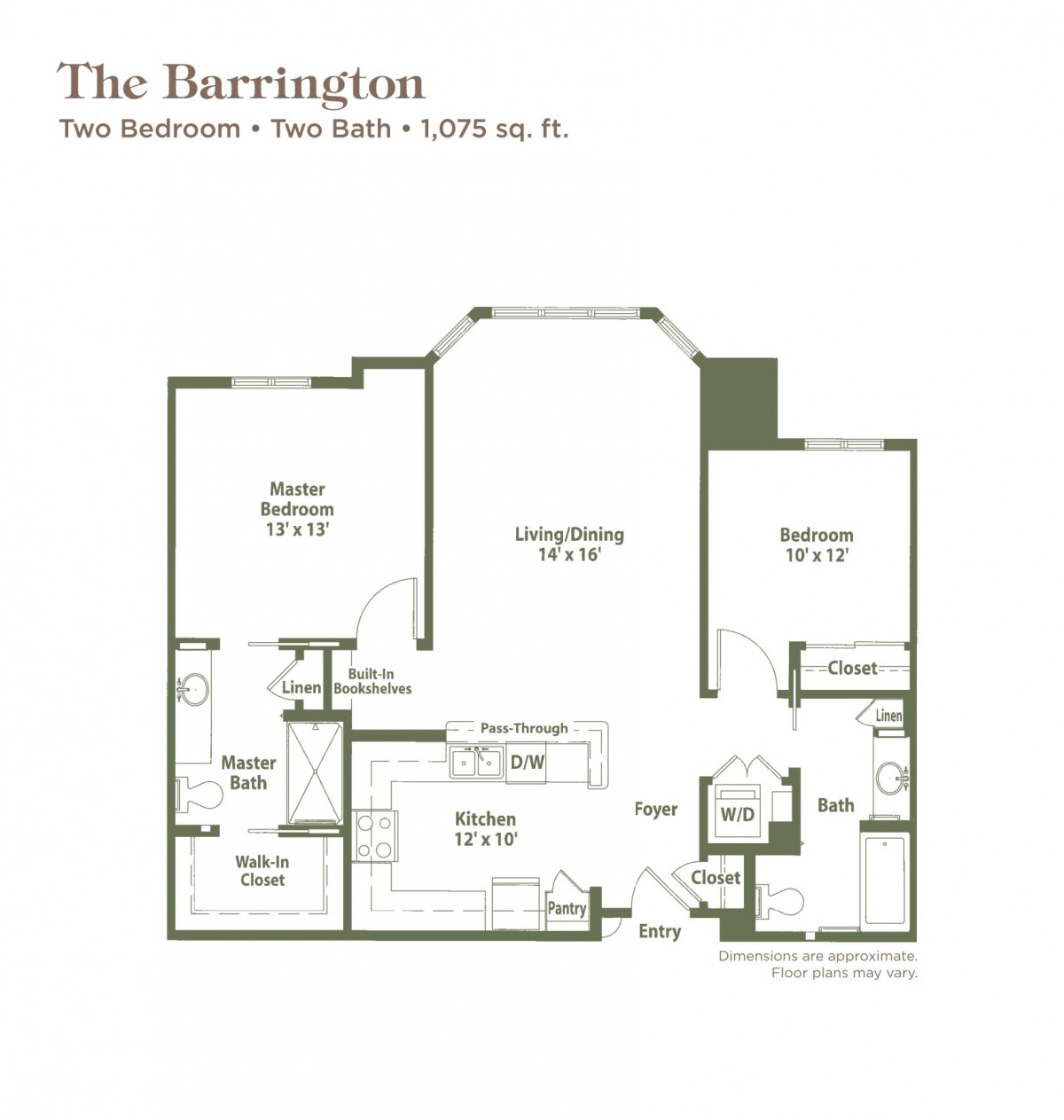 The Barrington two-bedroom, two-bathroom apartment floor plan.