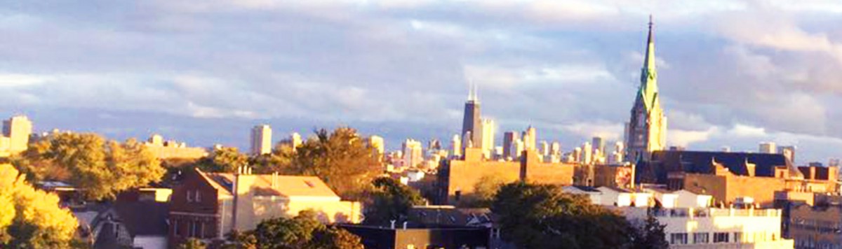 A vibrant city skyline at sunset, showcasing urban architecture.